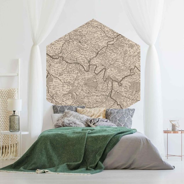 Self-adhesive hexagonal pattern wallpaper - Vintage Map France