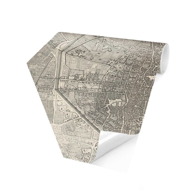 Self-adhesive hexagonal pattern wallpaper - Vintage Map Paris