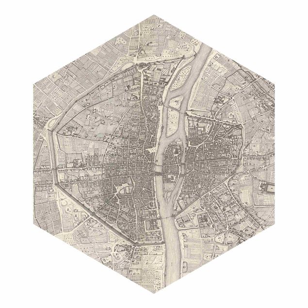 Self-adhesive hexagonal pattern wallpaper - Vintage Map Paris