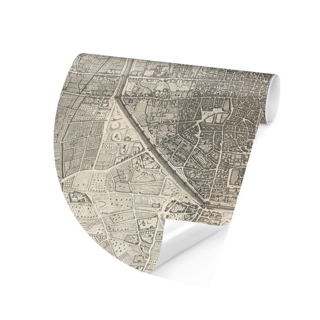 Self-adhesive round wallpaper - Vintage Map Paris