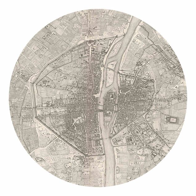 Self-adhesive round wallpaper - Vintage Map Paris