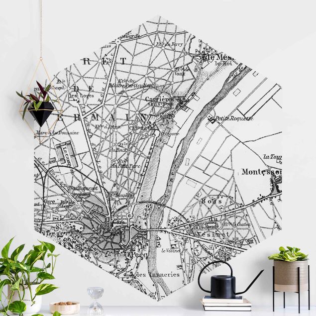 Hexagonal wallpapers Vintage Map St Germain Paris