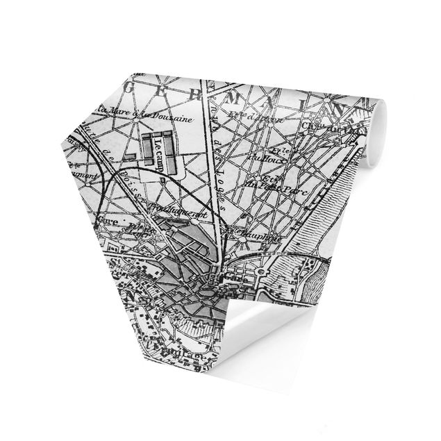 Self-adhesive hexagonal pattern wallpaper - Vintage Map St Germain Paris