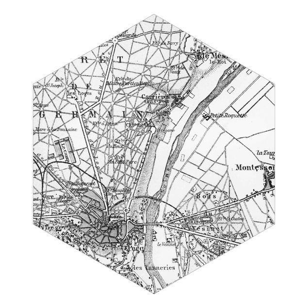 Self-adhesive hexagonal pattern wallpaper - Vintage Map St Germain Paris