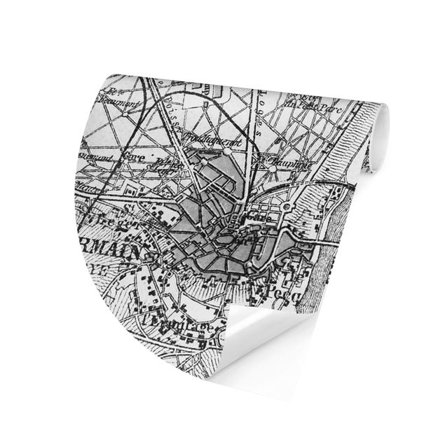 Self-adhesive round wallpaper - Vintage Map St Germain Paris