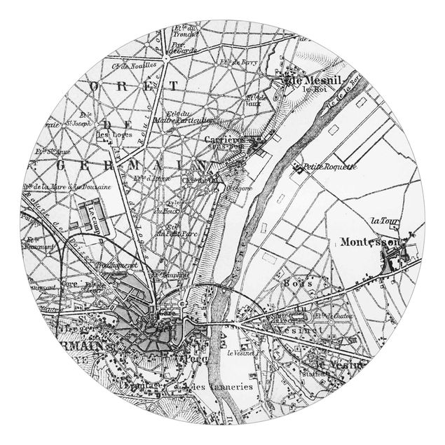 Self-adhesive round wallpaper - Vintage Map St Germain Paris