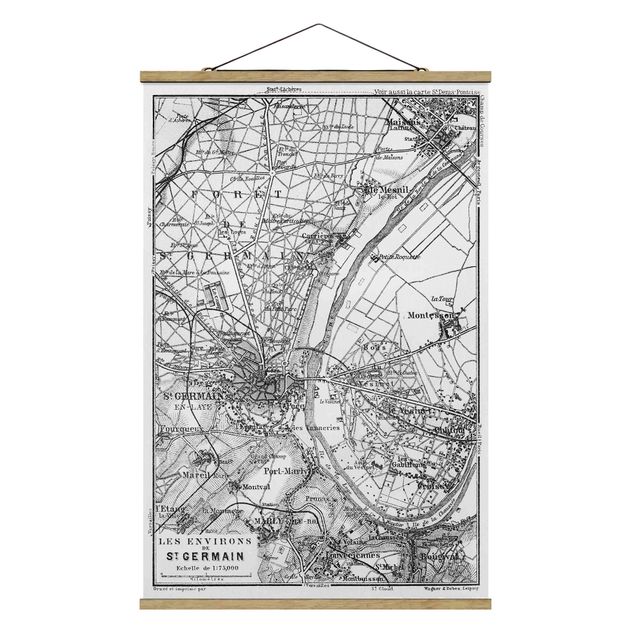 Fabric print with poster hangers - Vintage Map St Germain Paris - Portrait format 2:3