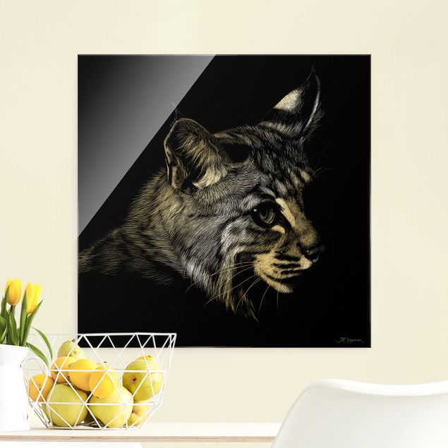 Glass print - Vintage Cat on Black Backdrop - Square