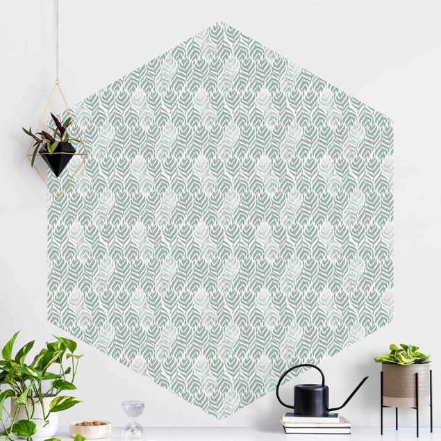Hexagonal wallpapers Vintage Pattern Branch With Leaves