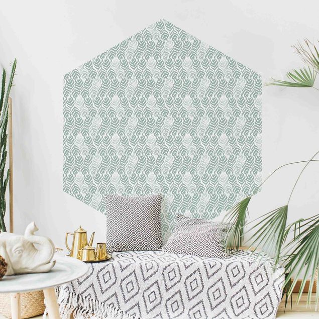 Self-adhesive hexagonal pattern wallpaper - Vintage Pattern Branch With Leaves