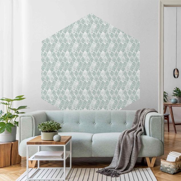 Self-adhesive hexagonal pattern wallpaper - Vintage Pattern Branch With Leaves