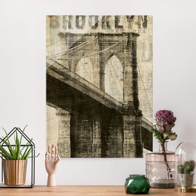 Magnettafel Glas Vintage NY Brooklyn Bridge