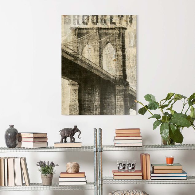 Glass print - Vintage NY Brooklyn Bridge
