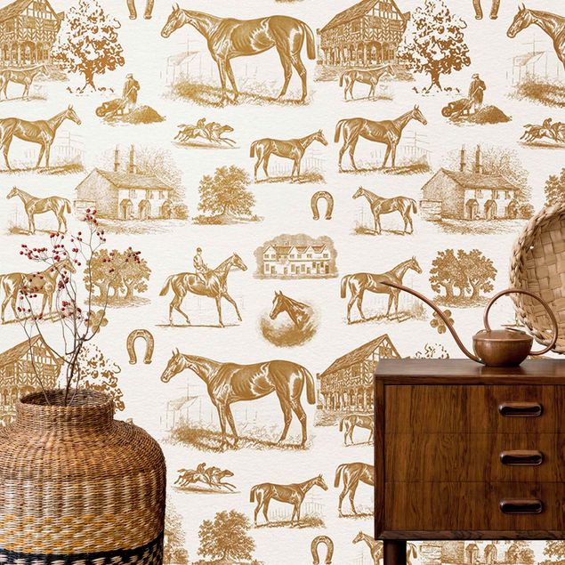 Wallpapers Vintage Horse Pattern Brown