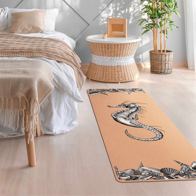 Zen rugs Vintage Seahorse Black White