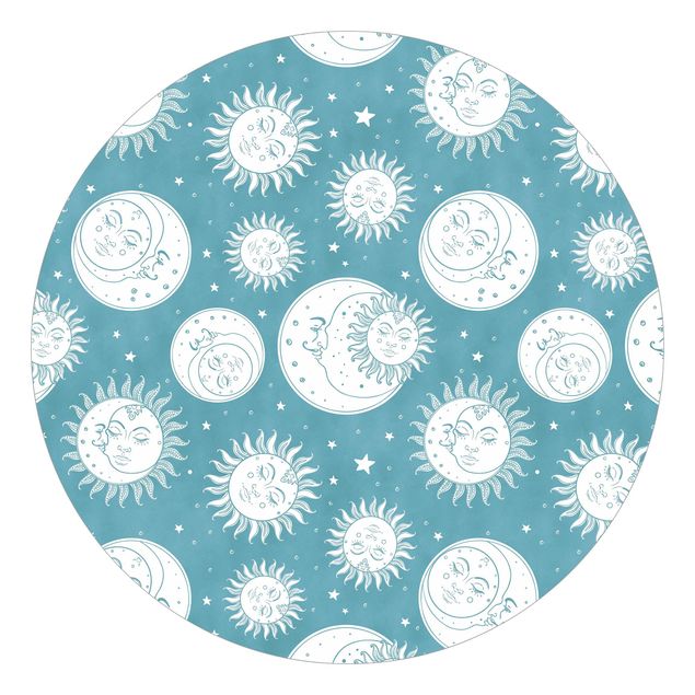 Self-adhesive round wallpaper - Vintage Sun, Moon And Stars