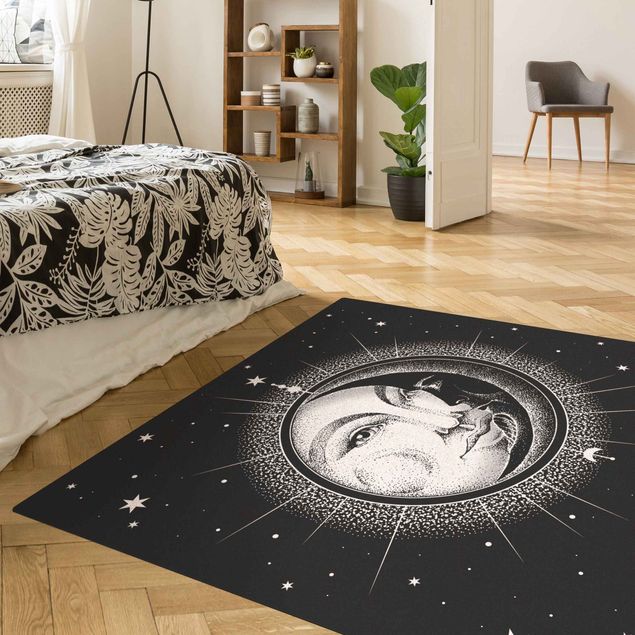 black and white area rug Vintage Sun And Moon Illustration