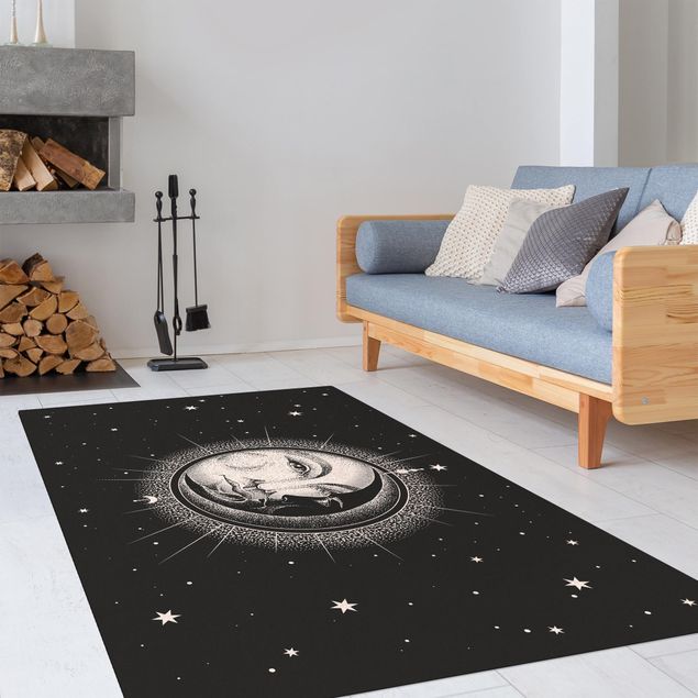 black and white floor mats Vintage Sun And Moon Illustration
