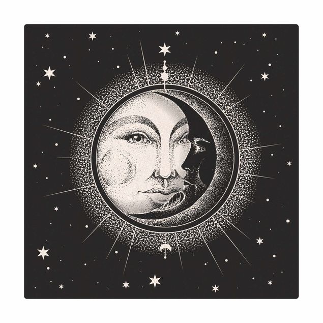 Cork mat - Vintage Sun And Moon Illustration - Square 1:1