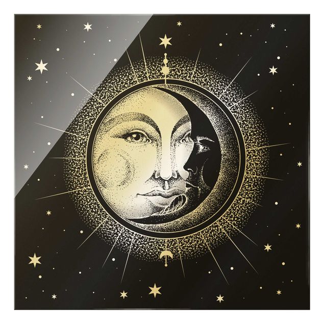 Glass print - Vintage Sun And Moon Illustration - Square