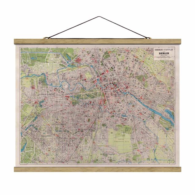 Fabric print with poster hangers - Vintage Map Berlin