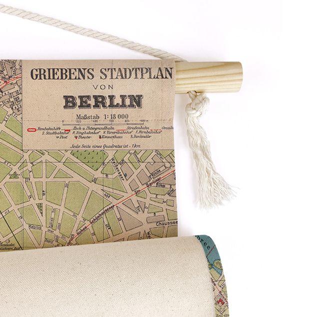 world map wall hanging fabric Vintage Map Of Berlin