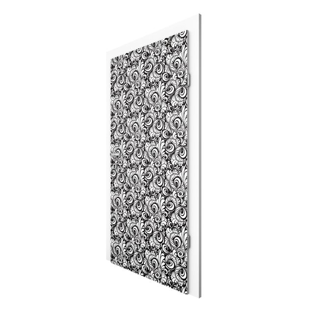 Door wallpaper - Black And White Leaves Pattern