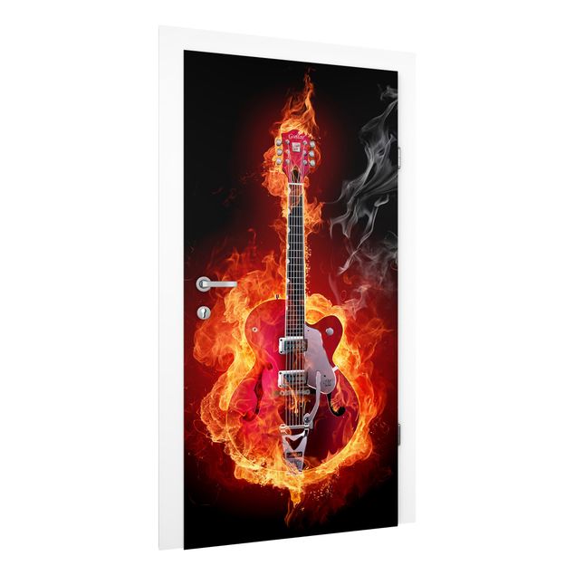 Door wallpaper - Guitar In Flames