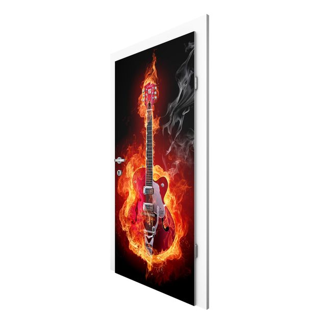 Door wallpaper - Guitar In Flames