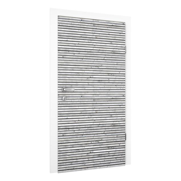 Door wallpaper - Wooden Wall With Narrow Strips Black And White