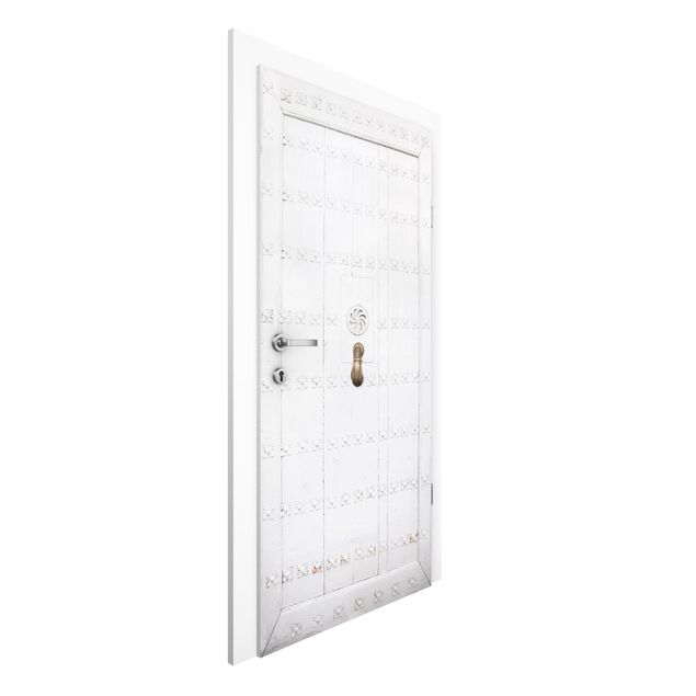 Door wallpaper - Mediterranean White Wooden Door With Ornate Fittings