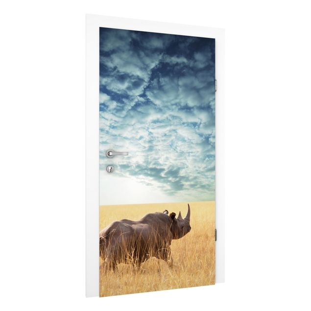 Door wallpaper - Rhino In The Savannah