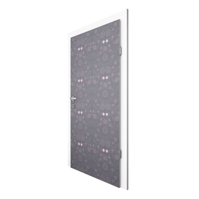 Door wallpaper - Romantic Floral Pattern Grey