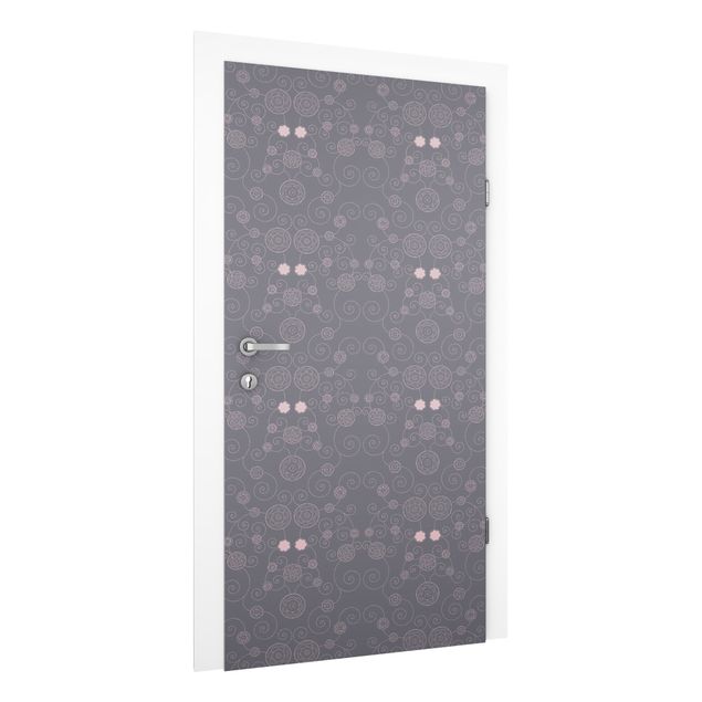 Door wallpaper - Romantic Floral Pattern Grey