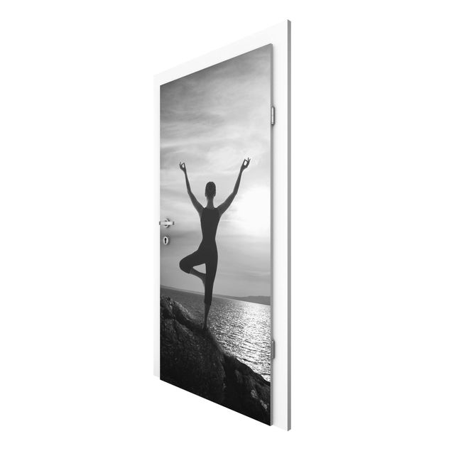 Door wallpaper - Yoga white black
