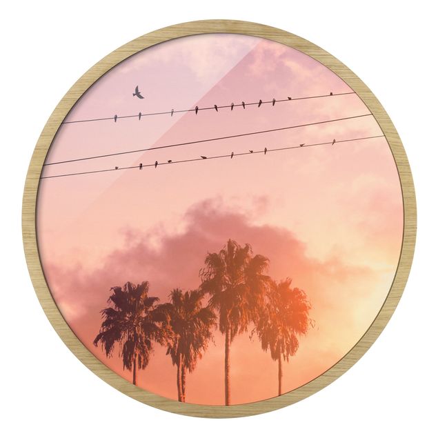 Circular framed print - Birds On Powerlines