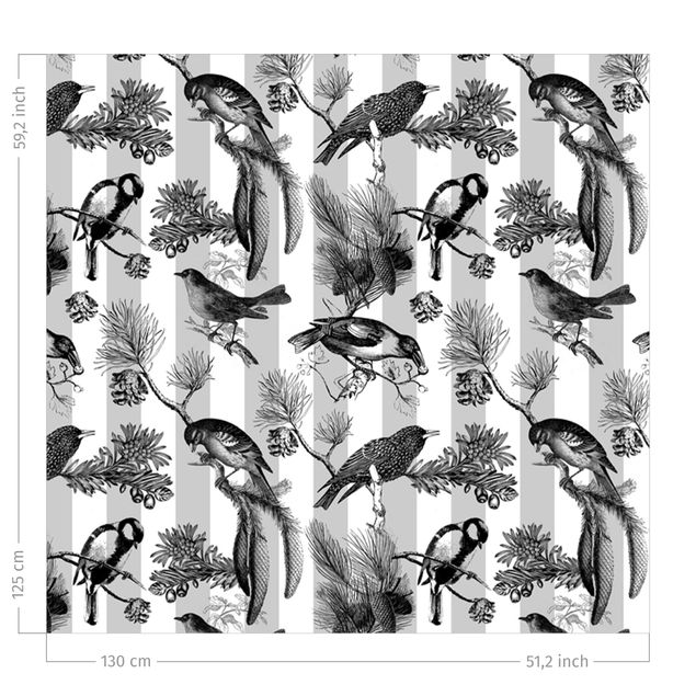 modern curtains for living room Birds On Stripes Black And White