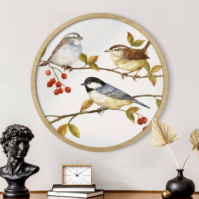 Framed prints round Birds And Berries - Tits