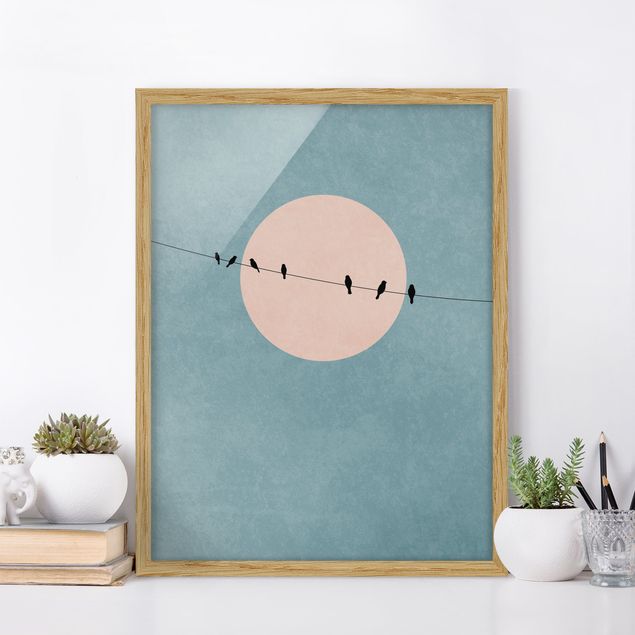 Framed poster - Birds In Front Of Pink Sun I