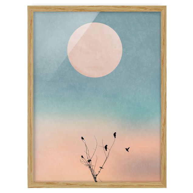 Framed poster - Birds In Front Of Rose Sun II