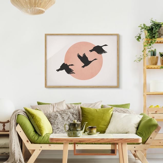 Framed poster - Birds In Front Of Rose Sun III