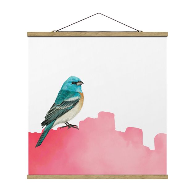 Fabric print with poster hangers - Bird On Pink Backdrop - Square 1:1
