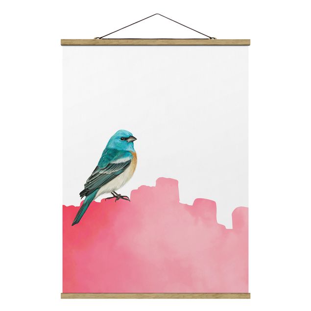 Fabric print with poster hangers - Bird On Pink Backdrop - Portrait format 3:4
