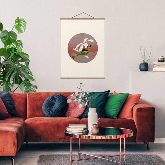 Fabric print with poster hangers - Bird Collage In A Circle ll - Portrait format 3:4