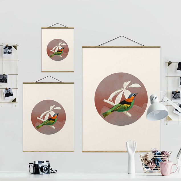 Fabric print with poster hangers - Bird Collage In A Circle ll - Portrait format 3:4