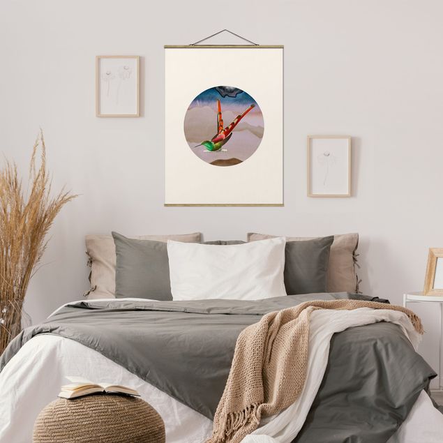 Fabric print with poster hangers - Bird Collage In A Circle - Portrait format 3:4