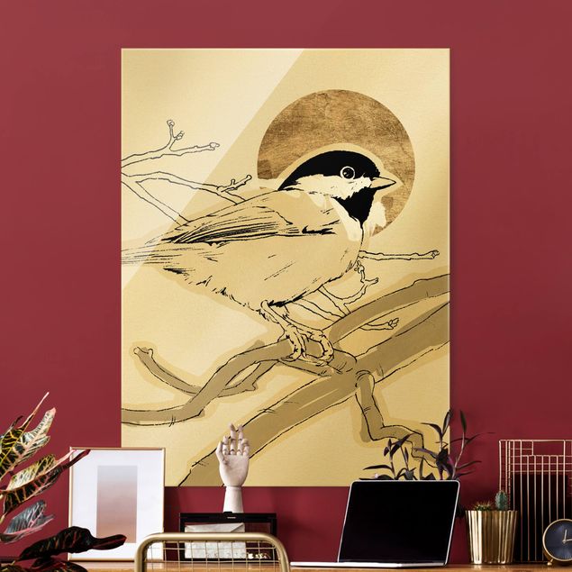Glass print - Golden Sun Behind Bird I - Portrait format