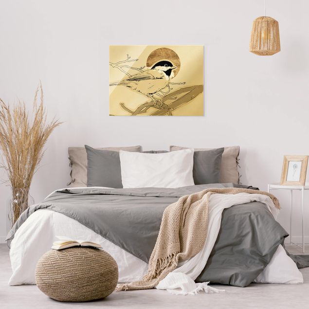 Glass print - Golden Sun Behind Bird I - Landscape format