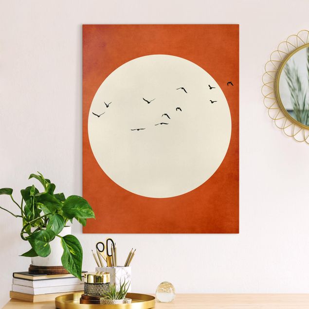 Print on canvas - Flock Of Birds In Red Sunset