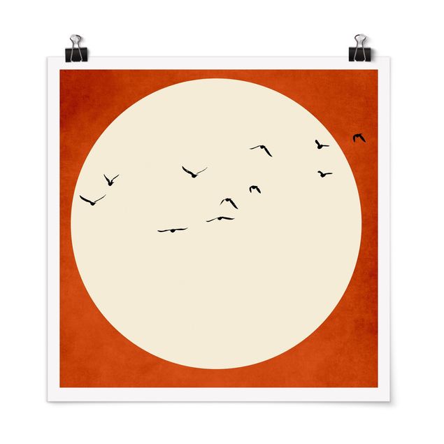 Poster art print - Flock Of Birds In Red Sunset - 1:1